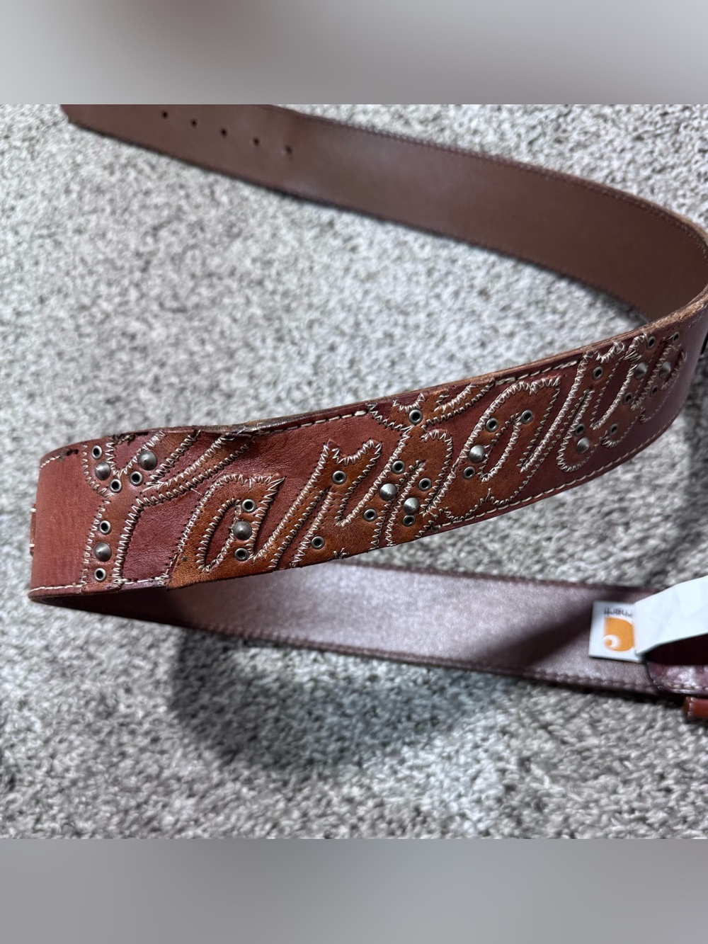 Carhartt Men’s Genuine Leather Belt Brown Size L Western Studded Embroidered